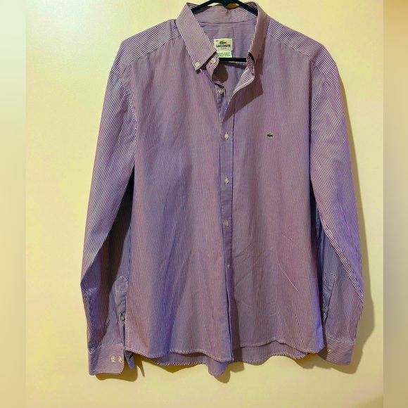 LACOSTE MEN DRESS SHIRT PURPLE AND WHITE STRIPED IN SIZE 43 design in France - Picture 5 of 8
